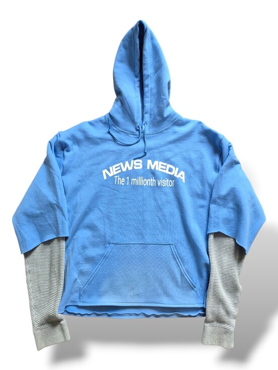 Saint Yams Tops - Light Blue Cropped Hoodie with Layered Thermal Knit Sleeves